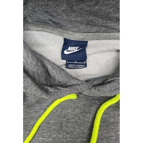 Nike Hoodie Sweatshirt Mens Large Check Embroidered Swoosh Logo Gray Volt Green - Picture 7 of 9